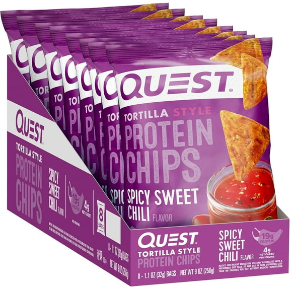 QUEST TORTILLA STYLE PROTEIN CHIPS – SPICY SWEET CHILI – 8CT × 1.1OZ BAGS MULTIPACK