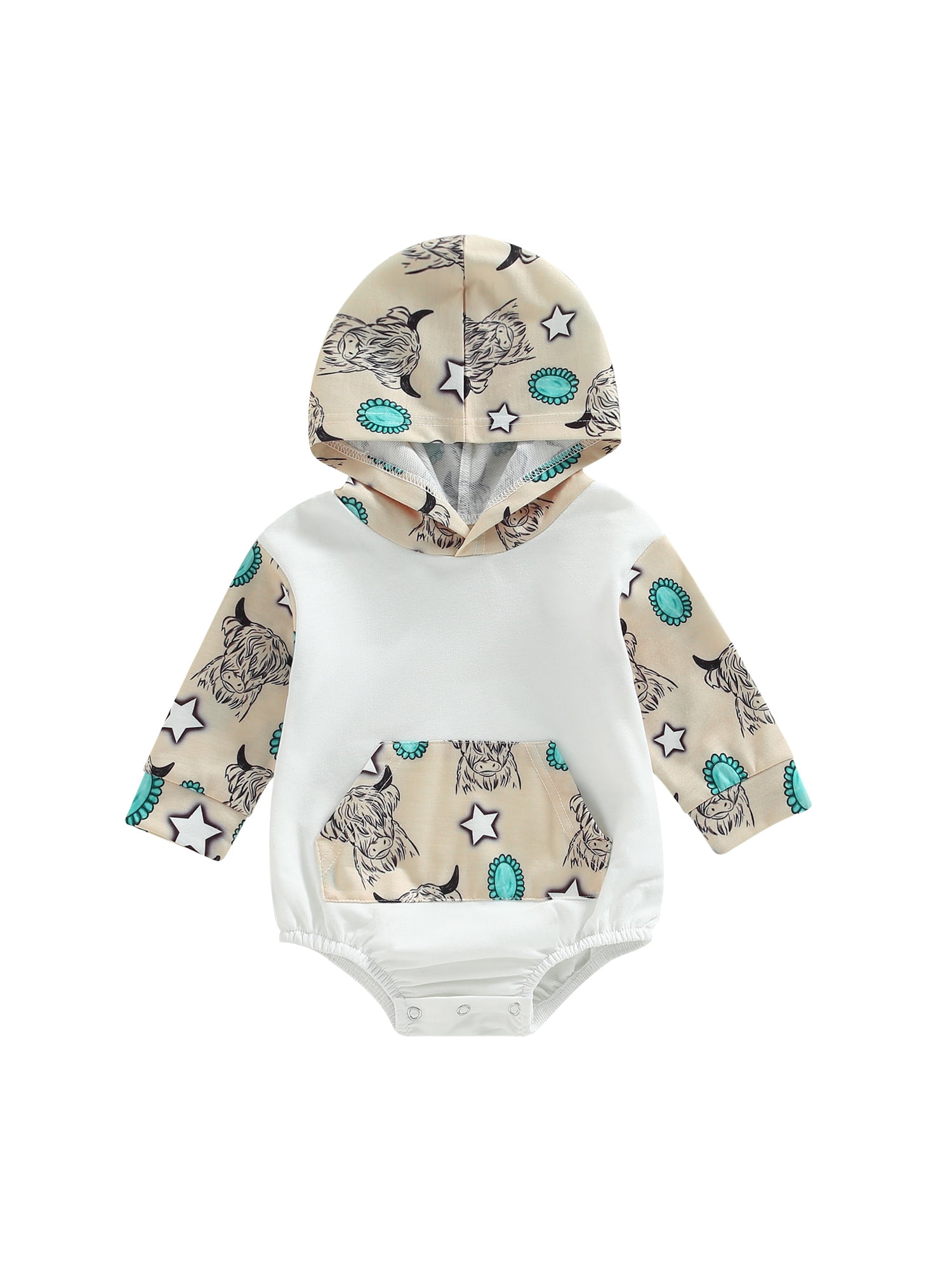 Binwwede Infant Baby Cartoon Pattern Cow Head Print Long Sleeve Hood ...