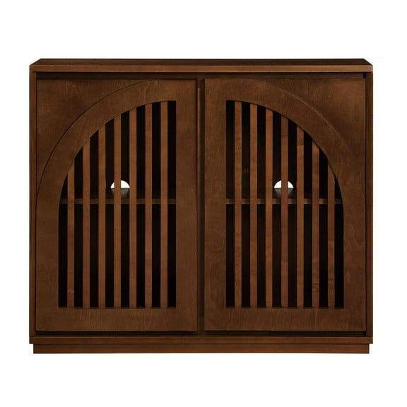 Resenkos Mid-Century Modern Fluted Buffet with Outlet Holes - Dark Walnut