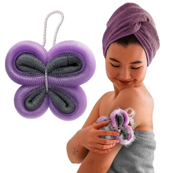 Esponja de baño Loofah forma de Mariposa borla exfoliante corporal Morada