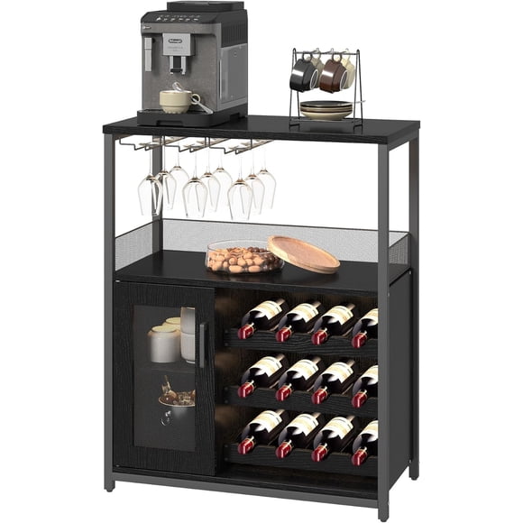 Bingirl Industry Coffee Bar Cabinet with Wine Rack, Glass Holder, Mesh Door, and Storage for Kitchen, Living Room, and Bar