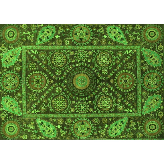 Ahgly Company Indoor Rectangle Oriental Green Traditional Area Rugs, 6' x 9'