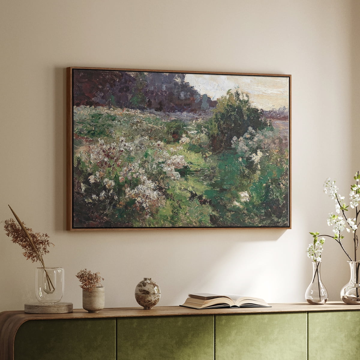 Vintage Landscape-CCXL By Wexford Home Framed in Walnut Wood Gallery Wrapped Canvas 17 in. x 25 in.