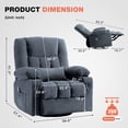 thumbnail image 5 of UHOMEPRO Swivel Rocker Recliner Chair with Massage and Heat, Reclining Lounge Chair with 8 Point Vibration, 65° Rocking, Cup Holders, USB Port and Storage Pockets, Blue, 5 of 8