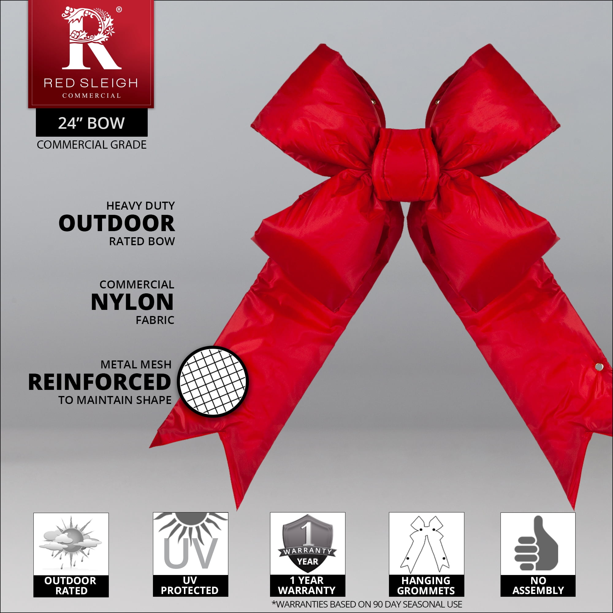 Big Red Christmas Outdoor Bows, Commercial-Grade 3D Structural Nylon Outdoor Christmas Bows, 24 Inch