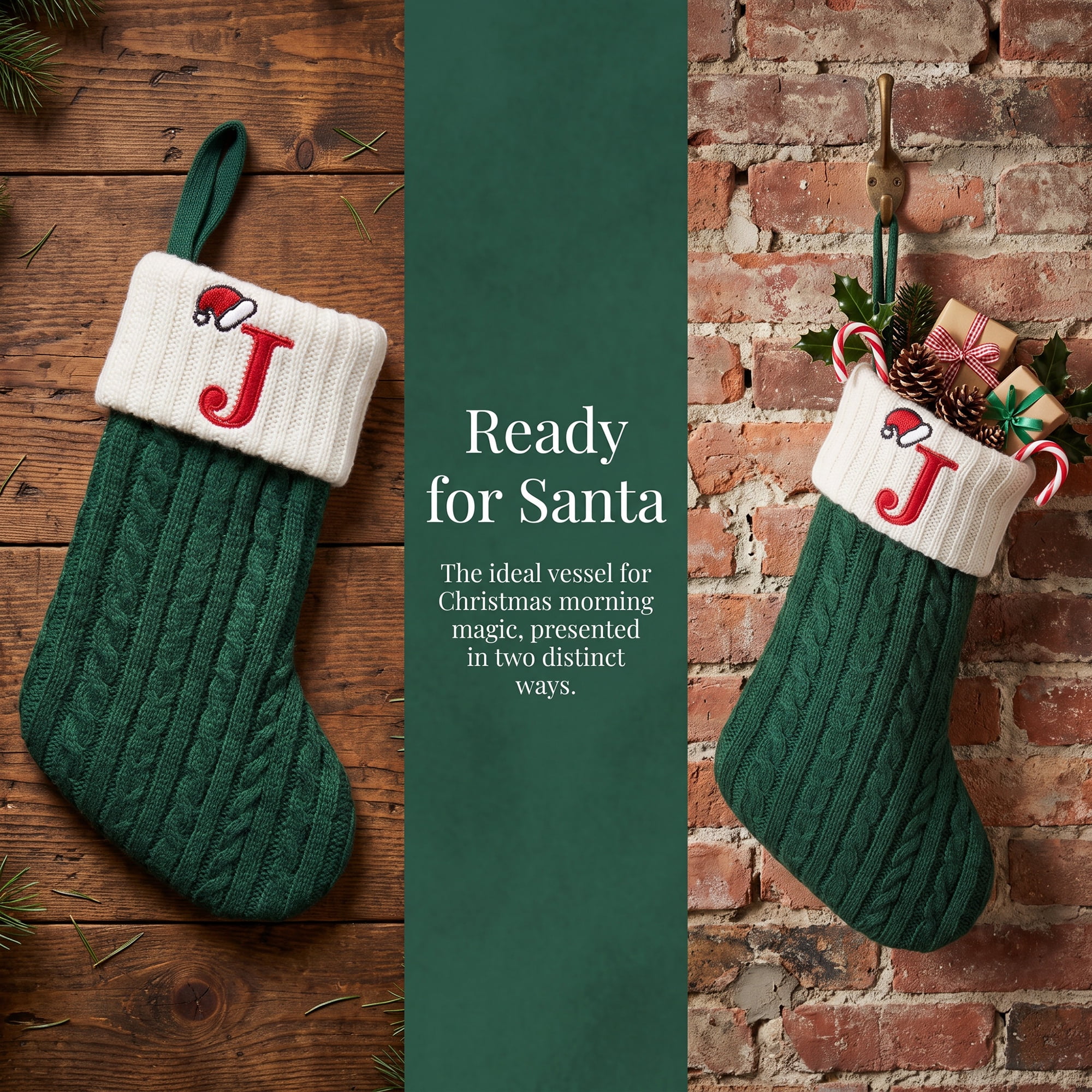 Unique Bargains Christmas Luxury Grand Hearth Accent Stocking Green Letter J 8"
