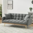thumbnail image 2 of Bianlte Teddy Fleece Futon Sofa Bed Modern Wood Adjustable Reclining Couch with Pillows, Gray/Gold, 2 of 8