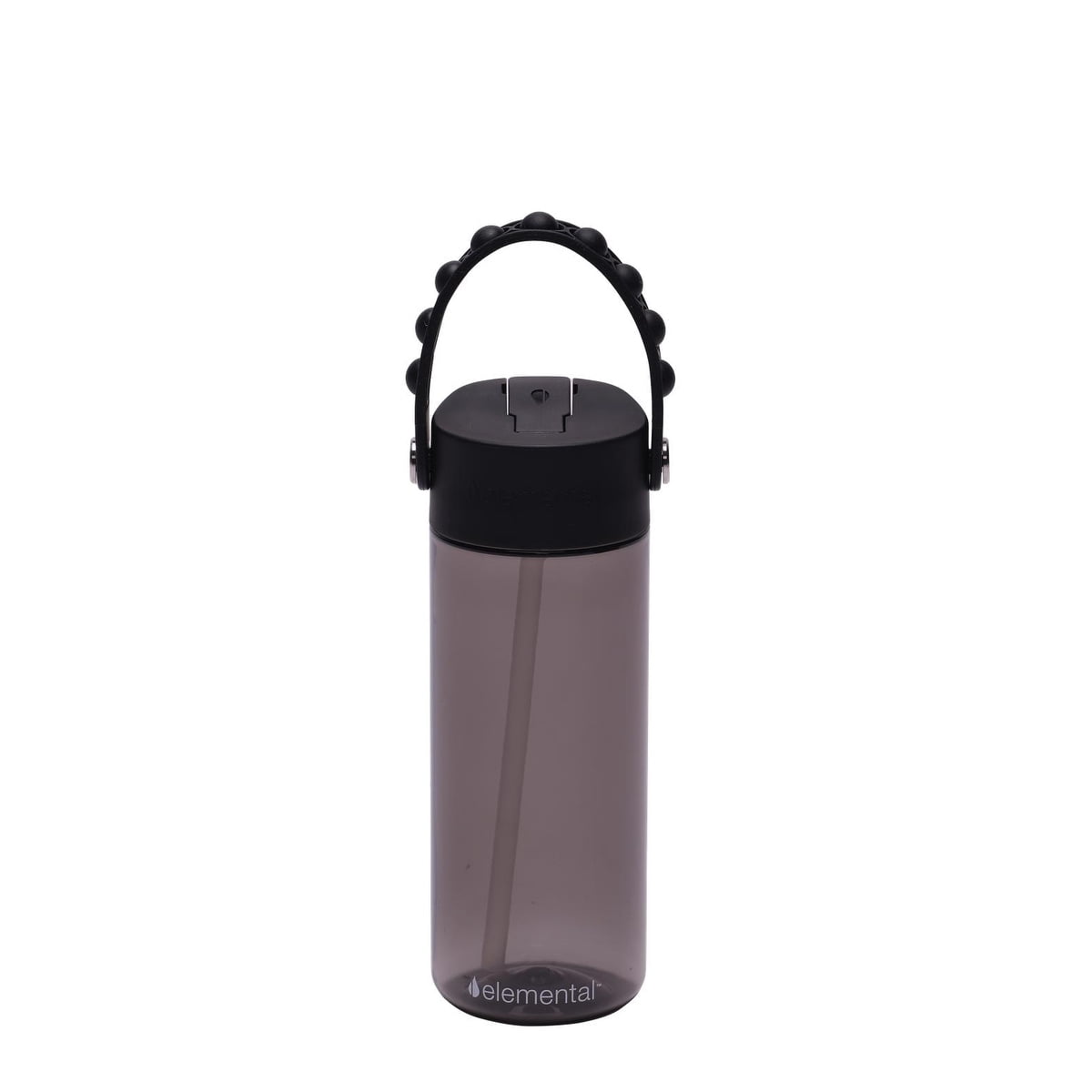 Elemental Splash Kids Water Bottle - Plastic Water Bottle - BPA Free - Leak Proof - Straw Lid - Pop-it Handle - Durable - For Girls, Boys & School Reusable Water Bottle - 18oz - Black