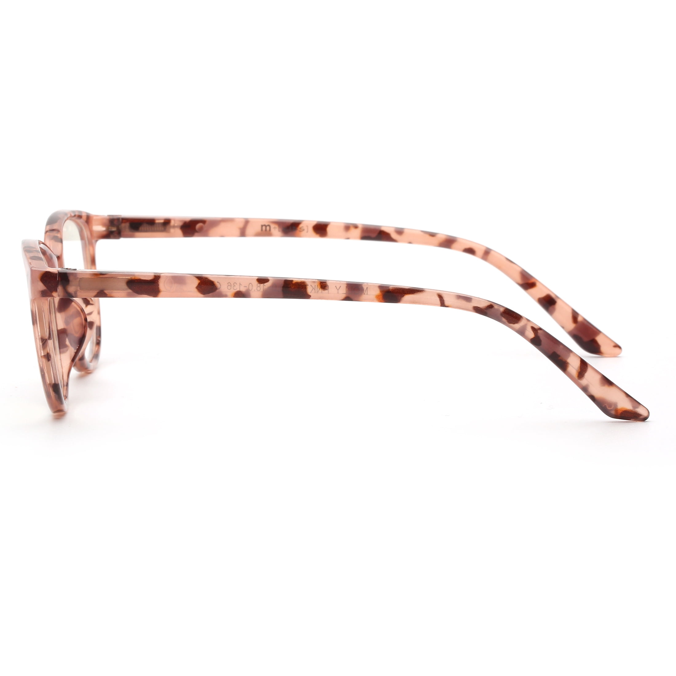 M+ Plano Blue Light Lens Injection Girls Frames, Molly, Pink Tortoise, 50.5-18.0-136, with Case