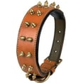 thumbnail image 3 of DowgClub | Genuine Leather Heavy Duty Spiked Dog Collar | Full Grain, Cushion Sheep napa padding Inside, Comfortable, Strong | Best for Medium, Large, X-Large Breeds | Cherry, Black, Pink, Tan |, 3 of 7