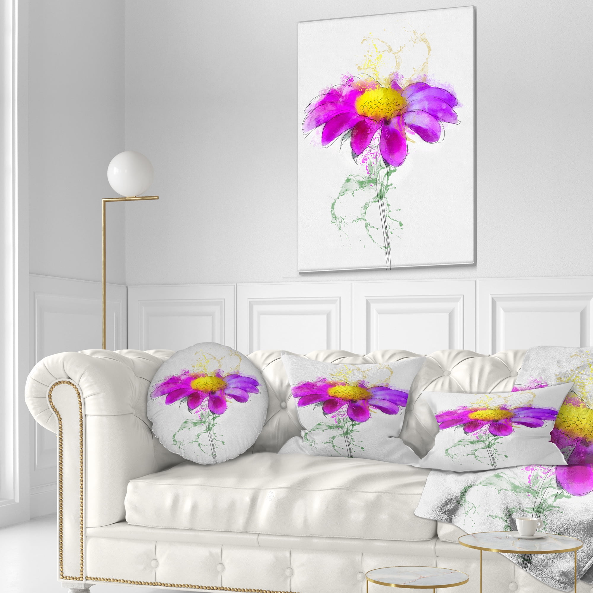 Designart Purple Daisy Flower with Stem - Flowers Throw Pillowwork - 12x20