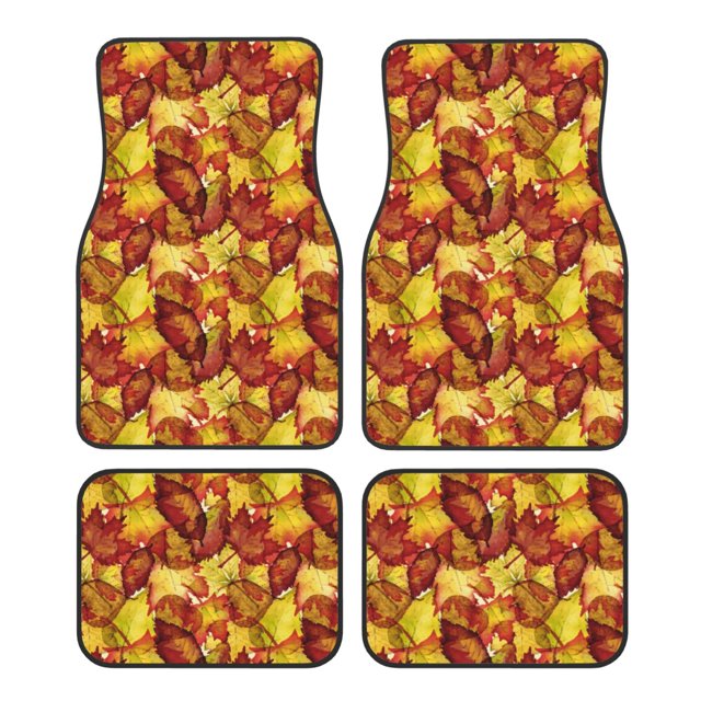 Fotbe Autumn Mosaic Maple Leaves Juego de 4 Tapetes para Auto con Estampado – Alfombrillas de Goma Reforzada, Diseño Antideslizante, Protección para Todo el Año – Vehículos, Autos, Camionetas y SUVs