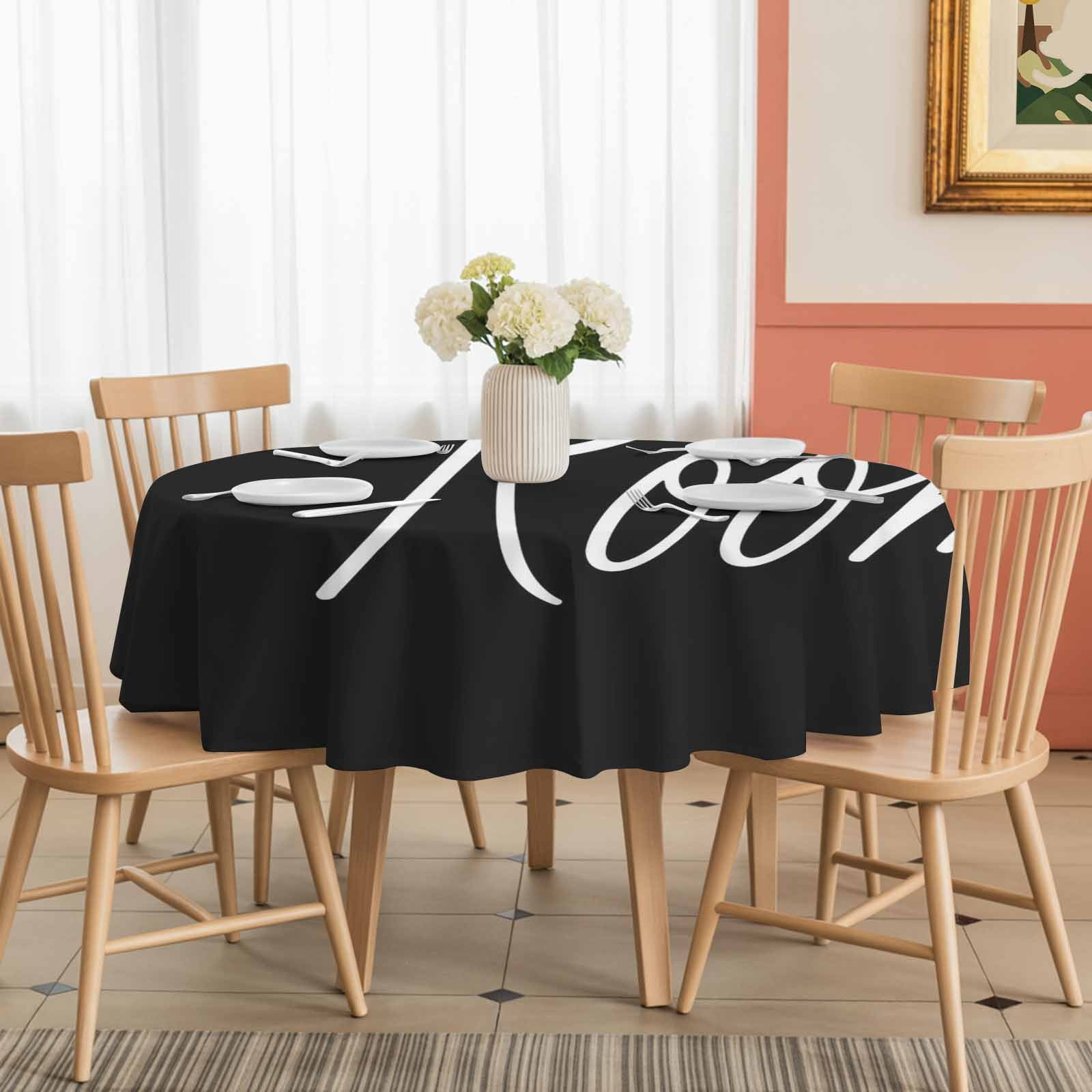 Round Tablecloth Laundry Room Waterproof Oil Proof Polyester Table Cloth Cover Decor for Home Dining Outdoor,Patio,Parties, 54" Dia. Black