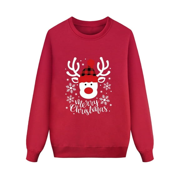 Arlun Matching Christmas Sweatshirts for Family 2025 Merry Christmas Cute Reindeer with Santa Hat Crewneck Pullovers Xmas Graphic Soft Comfort Matching Clothes (Dad) Red3 XL