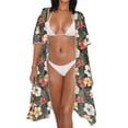 thumbnail image 3 of Xoenoiee Tropical Hibiscus Palm Leaves Print Open Front Long Kimono Swimsuit Cover Up for Women Swimwear Cover Ups Cardigan Quick Dry Beach Swim Cover up Blouse, 3 of 7