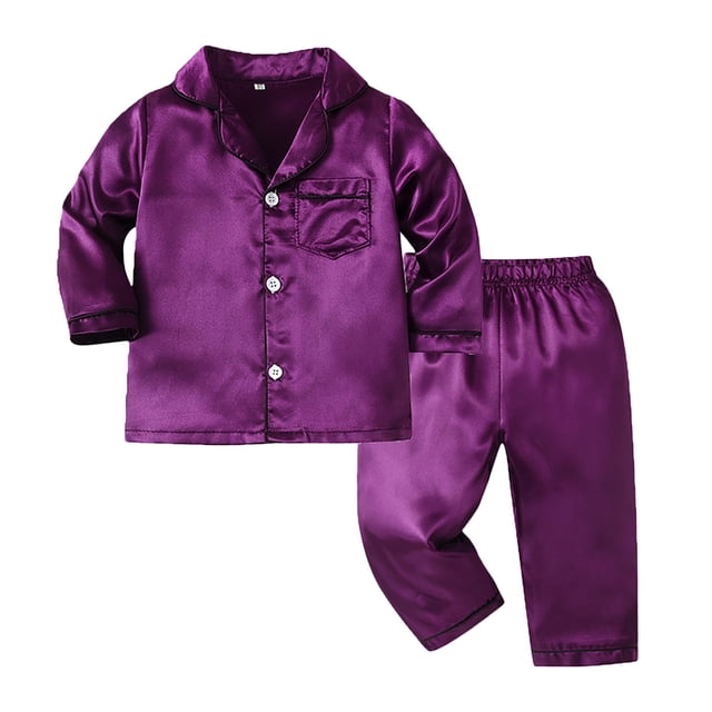 Hiiyo Pyjama pour Garçons à Manches Longues, Chemise Unie à Boutons, Pantalon, Tenue de Nuit Décontractée, Pjs