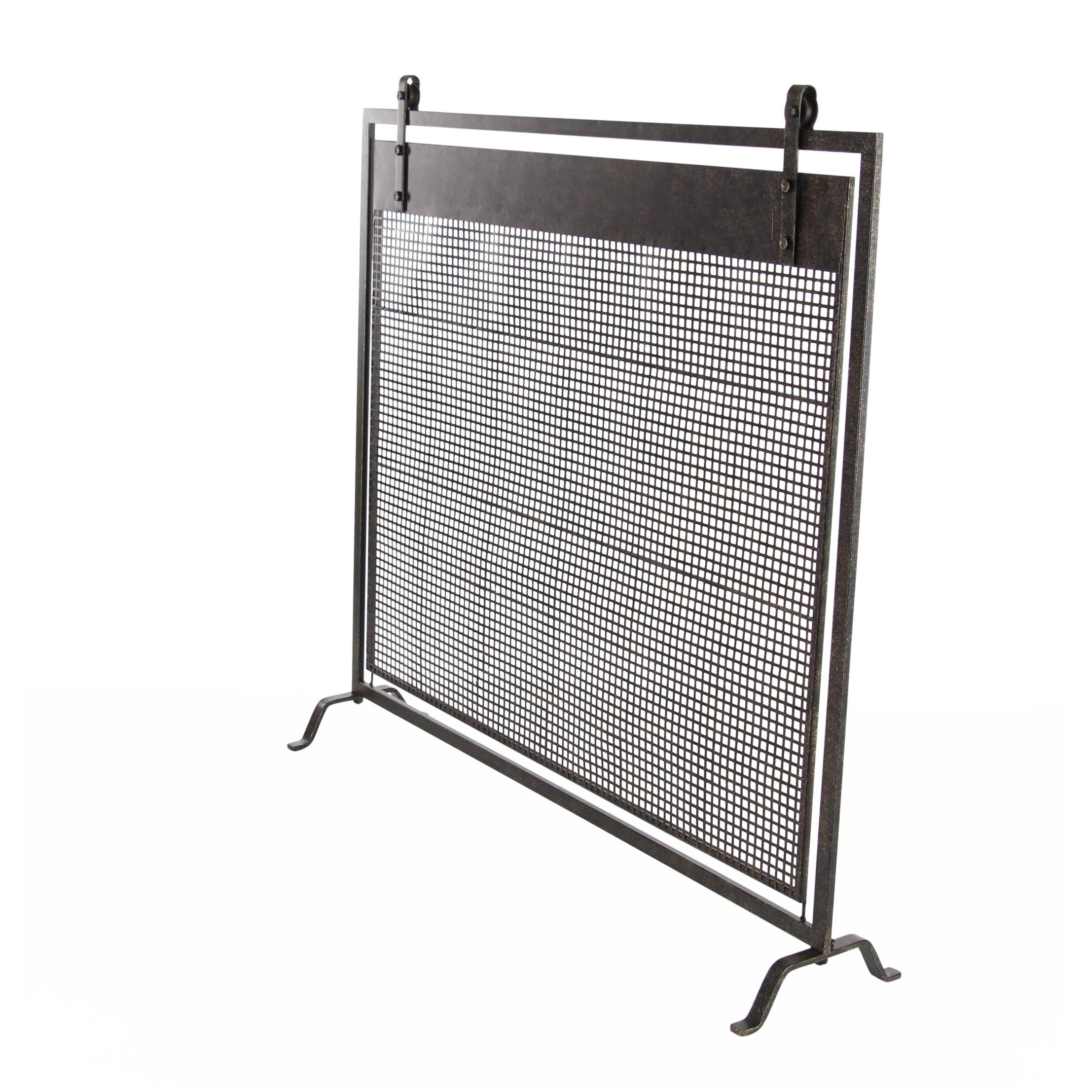 DecMode Contemporary Metal Mesh Fireplace Screen, 38"L x 9"W x 35"H, Black with Semi-Matte Finish