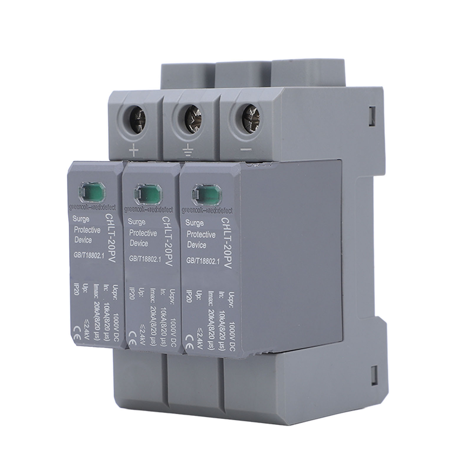 PV DC Surge Protector PC Flame Retardant Shell IP20 3P Surge Protection ...