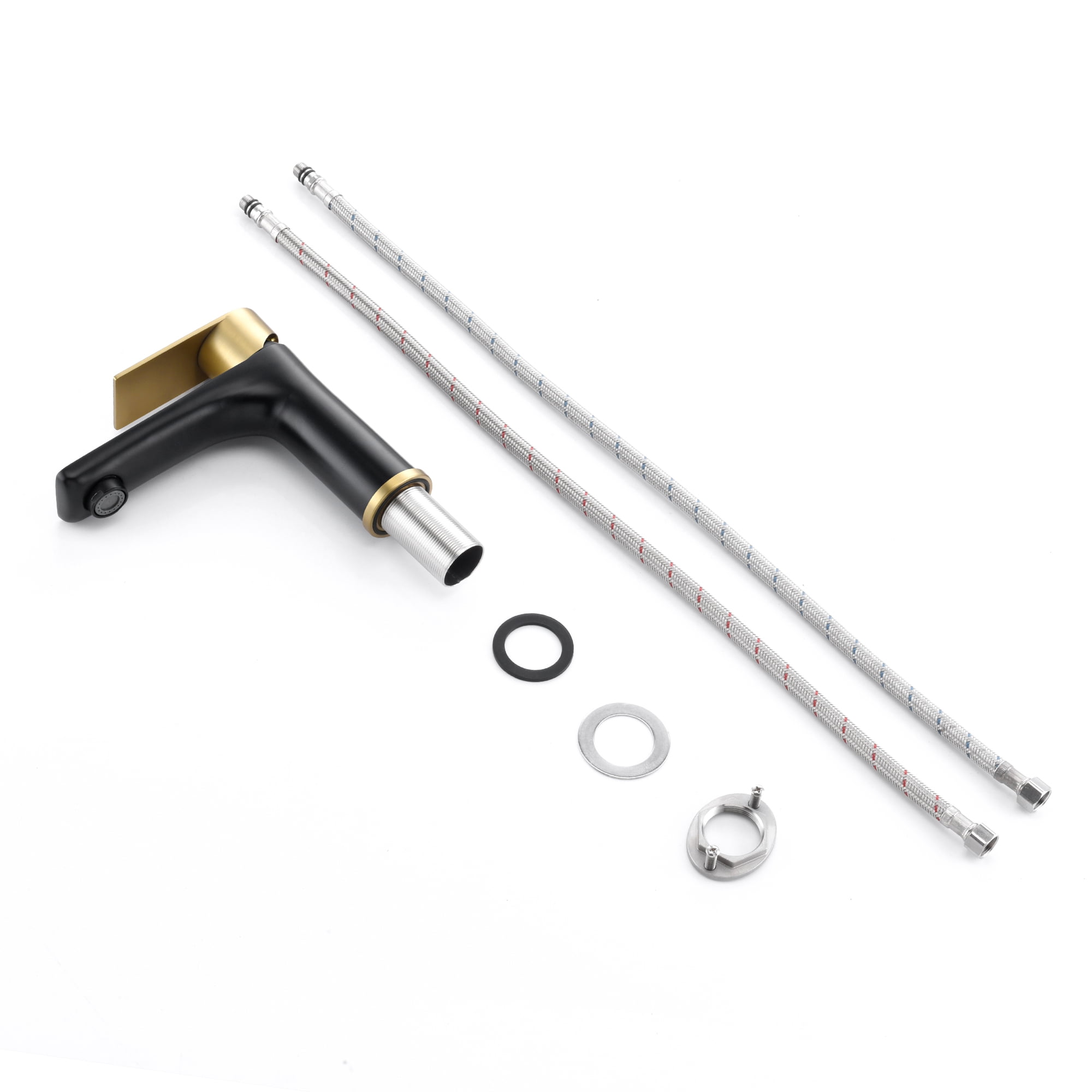 sumerain Bathroom Faucet Stainless Steel Bathroom Sink Faucet Single Hole Bathroom Faucet Single Handle Black and Gold Vanity Faucet with Water Supply Lines
