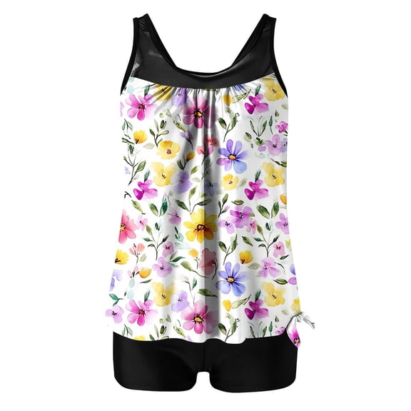 Levmjia Women's High Waist Floral Print Tankini Swimsuit with Built - in Bra, 2 Piece Swimsuit Set for Women, Nylon Spandex Swimwear, Plus Size S - 2XL