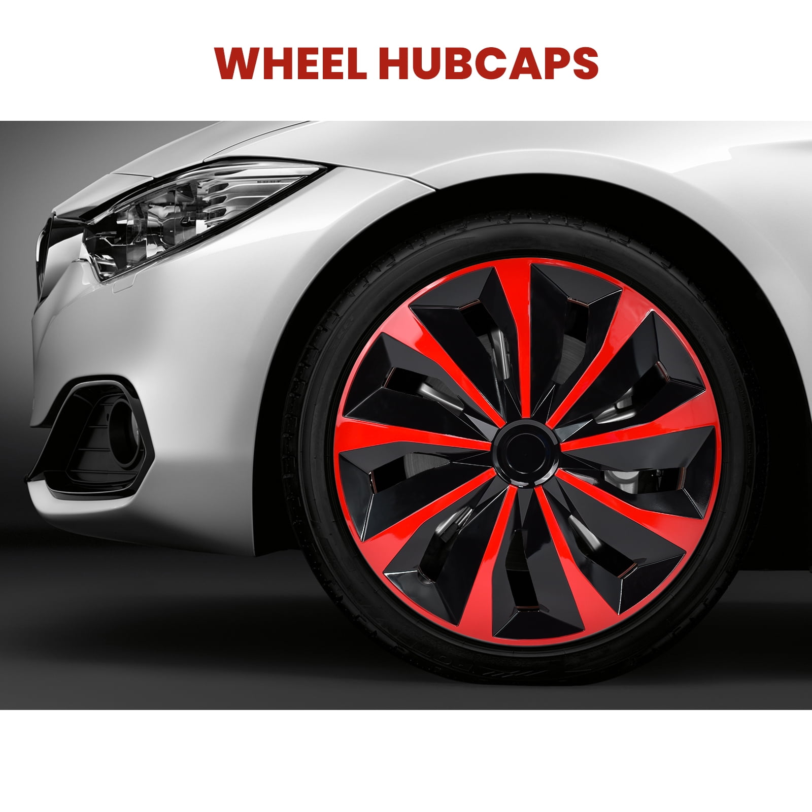 Hex Autoparts Hub Cap 15 inch Set of 4 fits R15 Tire & Steel Full Rim, Snap On Full Hubcaps Wheel Covers Universal for 15" Rims Red Black A-Type
