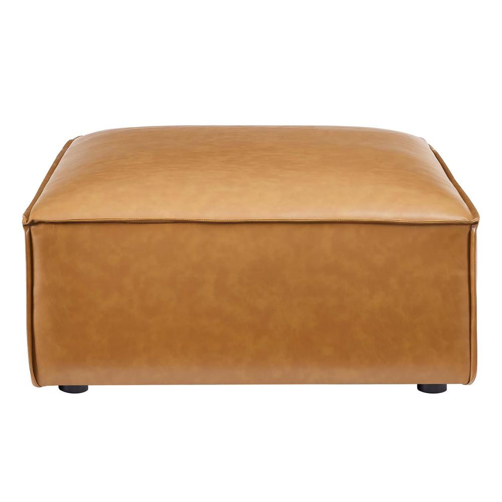 Modway Restore Modern Upholstered Faux Leather Ottoman in Tan