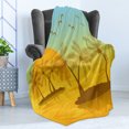 thumbnail image 4 of Landscape Soft Flannel Fleece Blanket, Digitally Generated Art Summer Islands Art Palm Trees Birds Illustration, Cozy Plush for Indoor and Outdoor Use, 70" x 90", Seafoam and Orange, by Ambesonne, 4 of 5