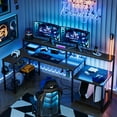 thumbnail image 1 of Bestier 71 inch L-Shaped Gaming Desk with Power Outlets LED Computer Office Table with Monitor Stand & Storage Shelf in Carbon Fiber Black, 1 of 1