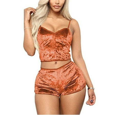 

Gwiyeopda 2pcs Women Lady Lingerie Velvet Pajamas Sleepwear Set Loungewear Nightgown