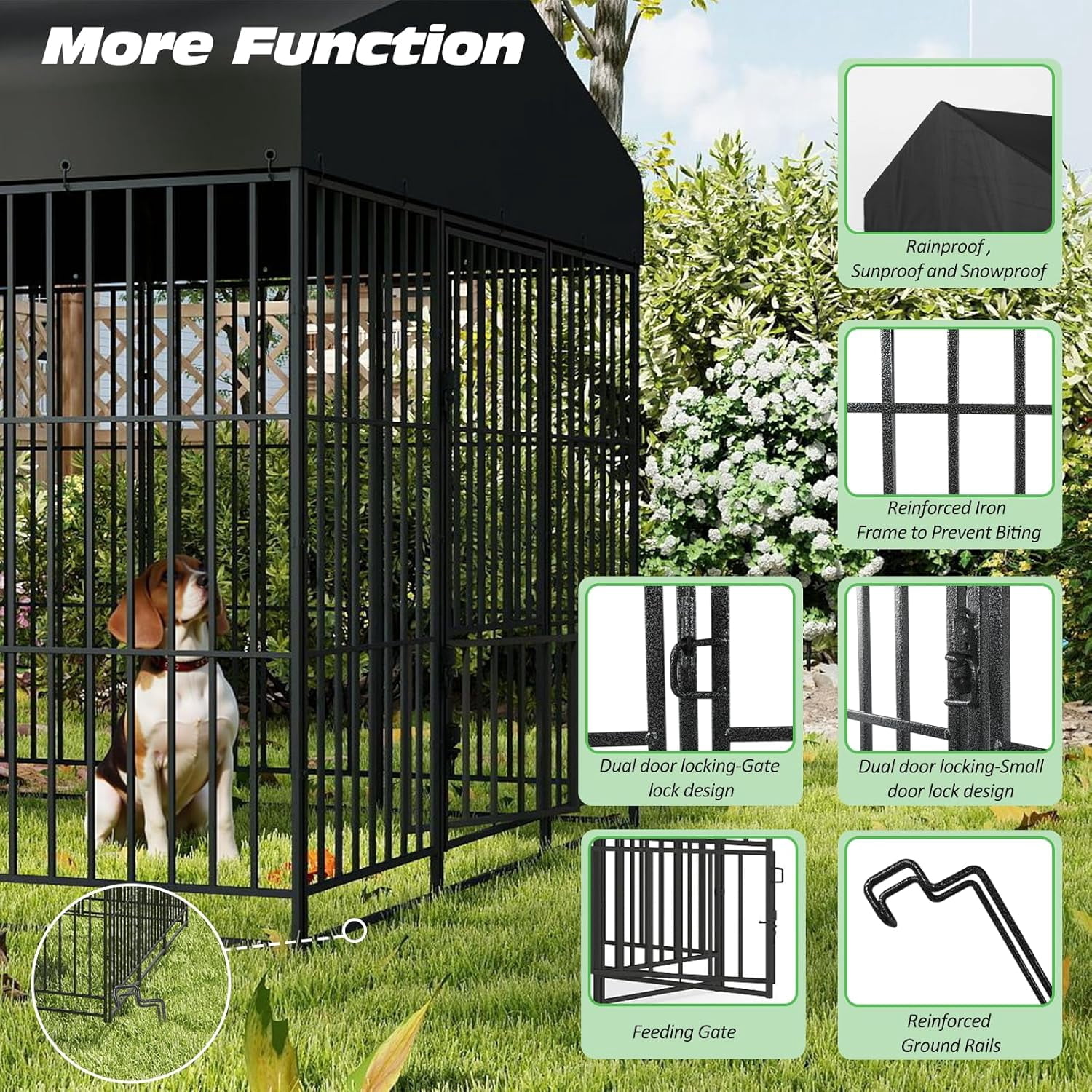 Large Dog Kennel Outdoor with Double Safety Locks 73''x72''x71'' Heavy Duty Welded Wire Steel Pet Pen Dog Enclosure with UV-Resistant Waterproof Roof