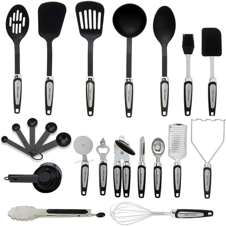 Kitchen Ultimate 26-Piece Kitchen Utensil Set for Culinary Adventures - Stainless Steel and Nylon Cooking Tools for All Ages