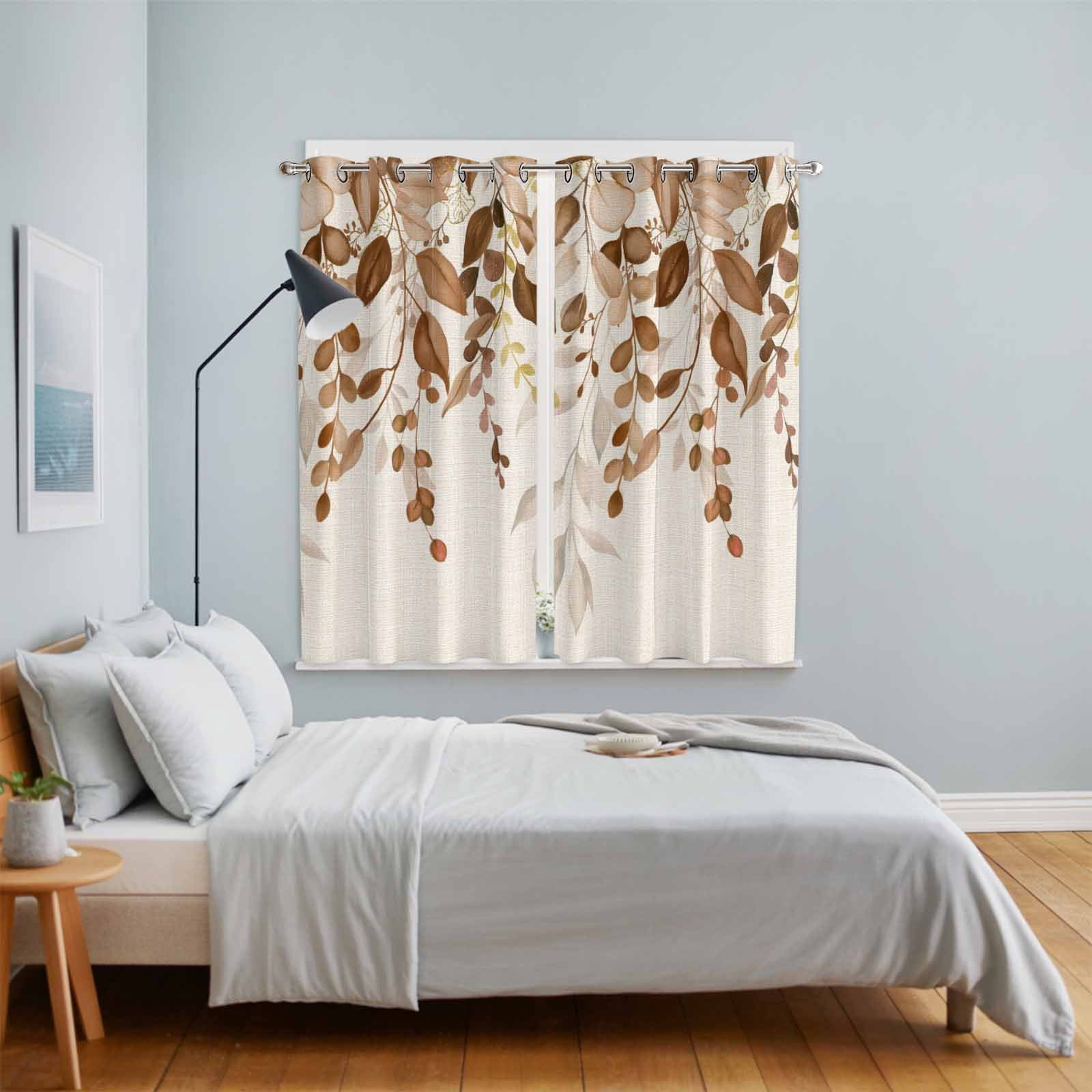 Curtains 84 Inches Long 2 Panels, Brown Orange Eucalyptus Grommets Window Treatment Curtain, Farmhouse Weeping Leaves Linen Thermal Curtains Drapes for Living Room/Bathroom