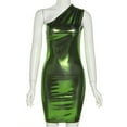thumbnail image 2 of Valcatch Women's Sexy Sleeveless Pu Leather One Shoulder Ruched Metallic Dress Slim Fit Dress for Party Date Night, 2 of 5