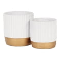thumbnail image 4 of Aurone Round Ridged Ceramic Pot with Gold Finished Base - Small - White, 4 of 4