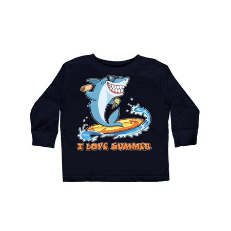 

Inktastic I Love Summer with Shark on a Surfboard Gift Toddler Boy or Toddler Girl Long Sleeve T-Shirt