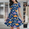 thumbnail image 2 of Dinosaur Rainbow Floral Print Women's Classic Swing Skater Dress Casual Work Party Cocktail Dresses, 2 of 6