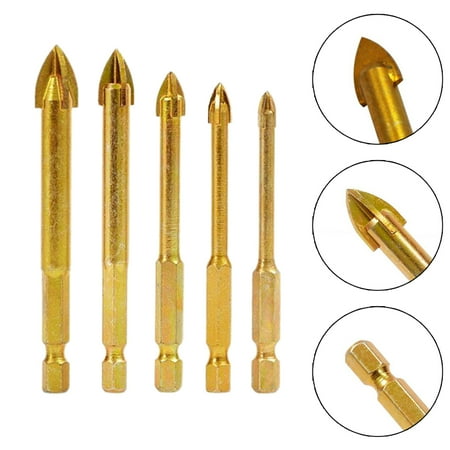 

Goodhd 5Pcs 5/6/8/10/12mm Titanium Ceramic Tile Glass Drill Bit Cross Spear Head Set