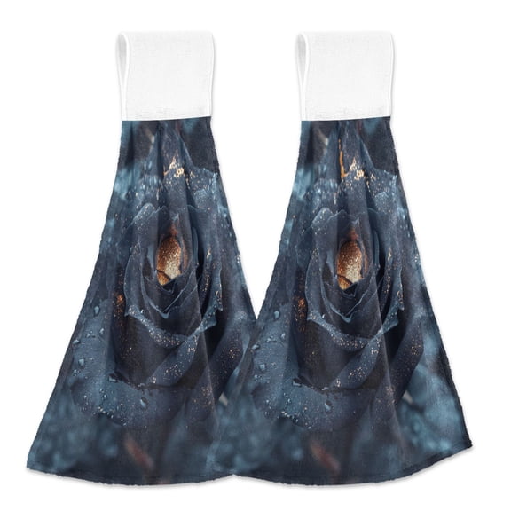 BZSMCE Hanging Hand Towels Fashion Glistening Noir Pattern 2-Pack - Velcro Style Bathroom Kitchen Towels