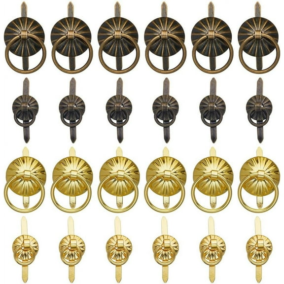 40PCS 4 Styles Metal Brad Fasteners Small Ring Pulls Flower Handle Rings Mini Brad Paper Fastener DIY