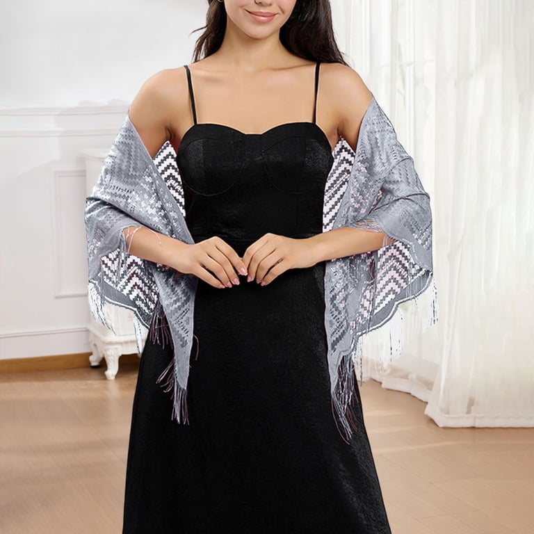 winter shawl for formal dress Women's Faux Fur Evening Plush Long Shawl, Silver+Gold / One Size It is warm and soft enough Guitiannn Elegant Lace Shawl Scarf
