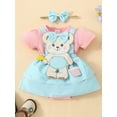 thumbnail image 2 of Baby Girls Summer Romper Dress Short Sleeve Crewneck Bear Embroidery Romper with Headband, 2 of 9