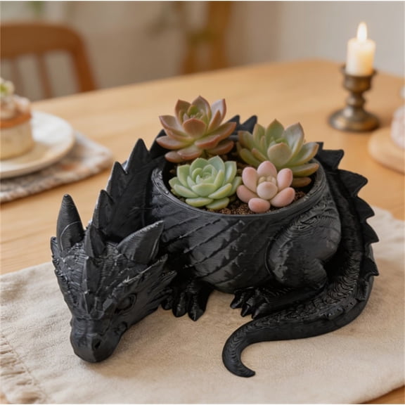 3D Printed Dragon Succulent Pot with Black Finish, Table Decor for Living Room Halloween Gothic Decor, Unique Home Decor Gift for Plant Lovers, 4 Inch Planter