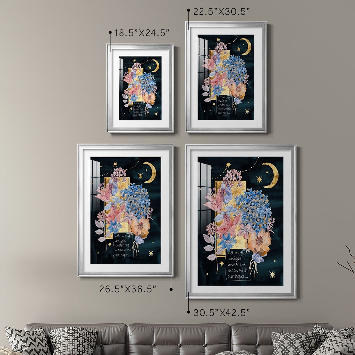 Wexford Home Moonlight Flowers I Premium Framed Print, 22.5" x 30.5" - Ready to Hang, Silver (Set of 2)