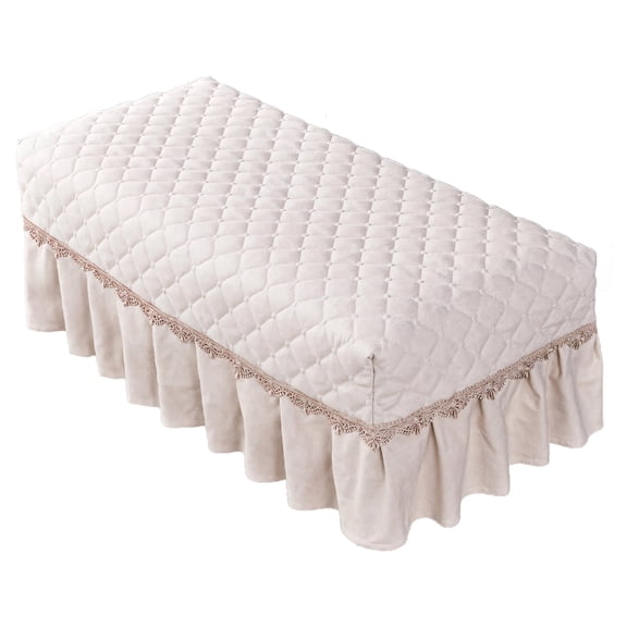 Elegant Nordic Style Quilted Piano Bench Cover, Dustproof Protective Seating Cover with Ruffled Skirt & Lace Trim, Beige Cotton Linen
