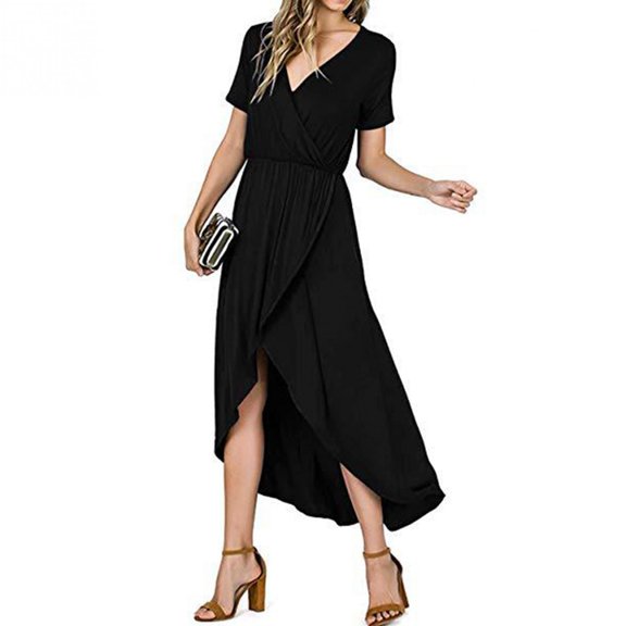 Clearance! SDJMa Women's Summer Maxi Dress 2022 Casual Boho Floral Wrap V Neck Short Sleeve Ruffle Split Flowy Long Beach Dresses