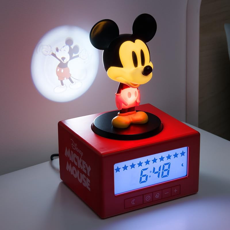 Disney Mickey Mouse Sleep Training Alarm Clock - Officially Licensed Gift, Kids' Projection Bedroom Night Light | Paladone