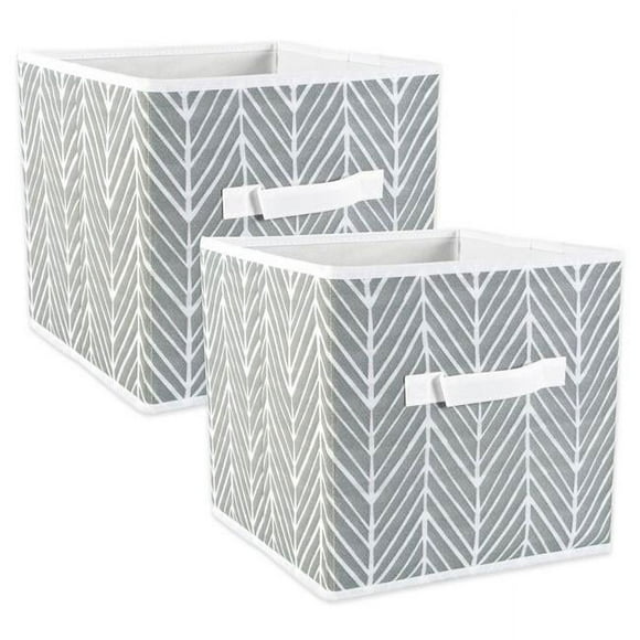 11 x 11 x 11 in. Nonwoven Herringbone Square Polyester Storage Cube, Grey - Set of 2