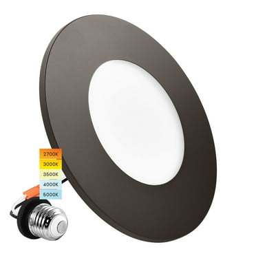 Luxrite 3-4 Inch LED Ceiling Light, 5CCT 2700K-5000K, 650LM, J-Box or 4 Inch Housing, Wet Rated, UL, Bronze