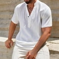 thumbnail image 5 of ZunFeo Mens Classic Short Sleeve Henley Shirt V-Neck Casual Lightweight Summer Breathable Quick Dry Wrinkle Free Textured Linen Feel Tee White,Size L, 5 of 5