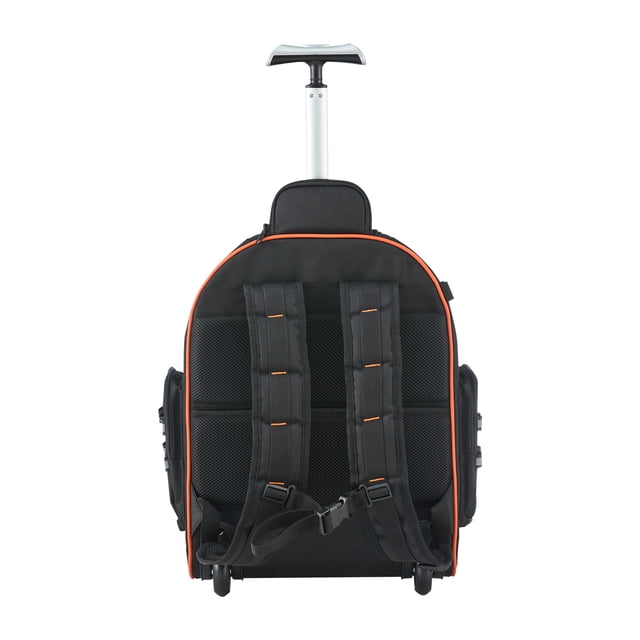 KFFKFF Rolling Tool Backpack, 110 lbs Load Capacity, 45 Pockets Heavy Duty Roller Tool Bag on Wheels, Adjustable Telescoping Handle & Stable Base